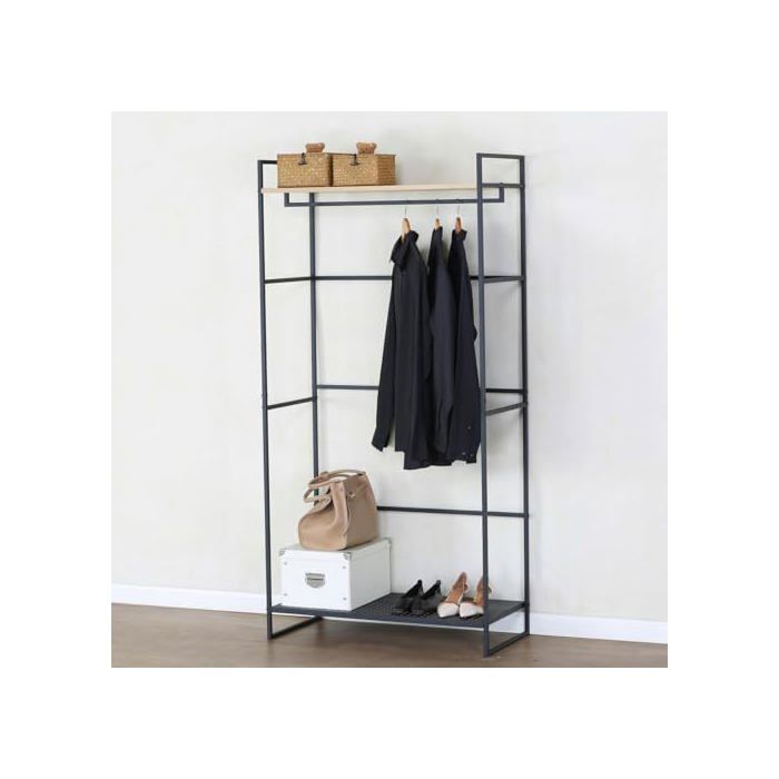 Armoire ouverte multifonctionnelle - AKTIVE - 83x39x167 cm - Porte-vêtements - Étagère en bois - Étagère en métal