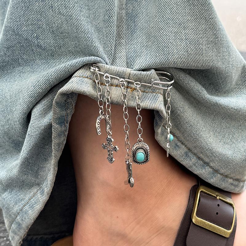 

New Personalized Retro Cross Pendant Pants Pin Anklet For Women Bohemian Cowboy Hat Boots Pendant Anklets Summer Foot Jewelry OneSize