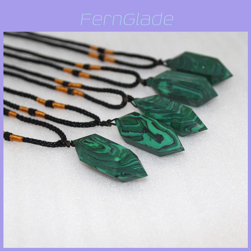 Natural Malachite Crystal Quartz Necklace With Hexagonal Wand Pendant And Adjustable Chain For Spiritual Healing