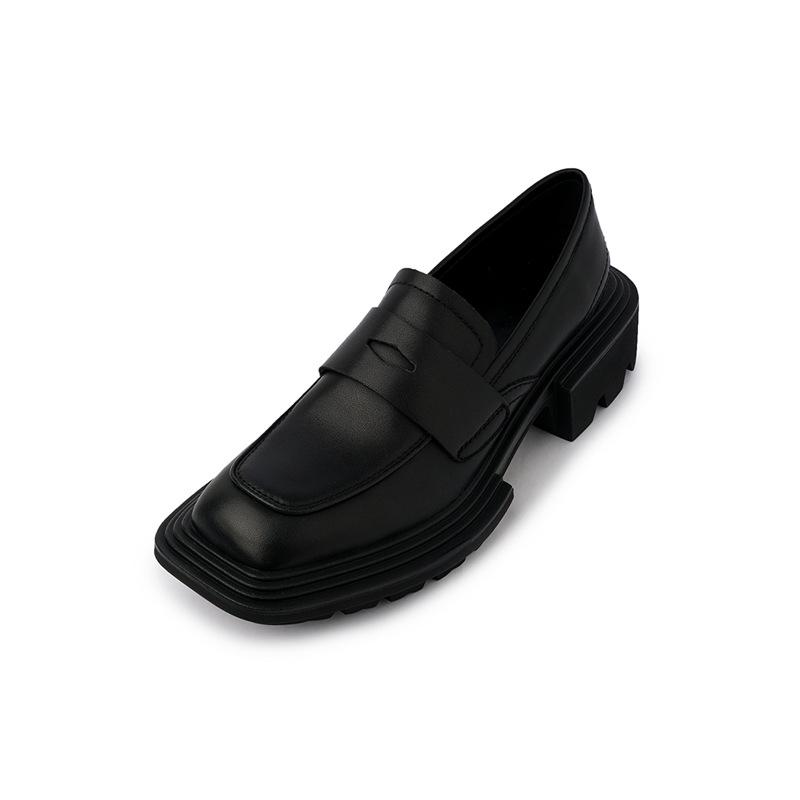 College Style Square Head Loafers 2025 Spring Cowhide Lace-up Cao Cake Height Increase Casual Single Shoes Women's Casual Versatile