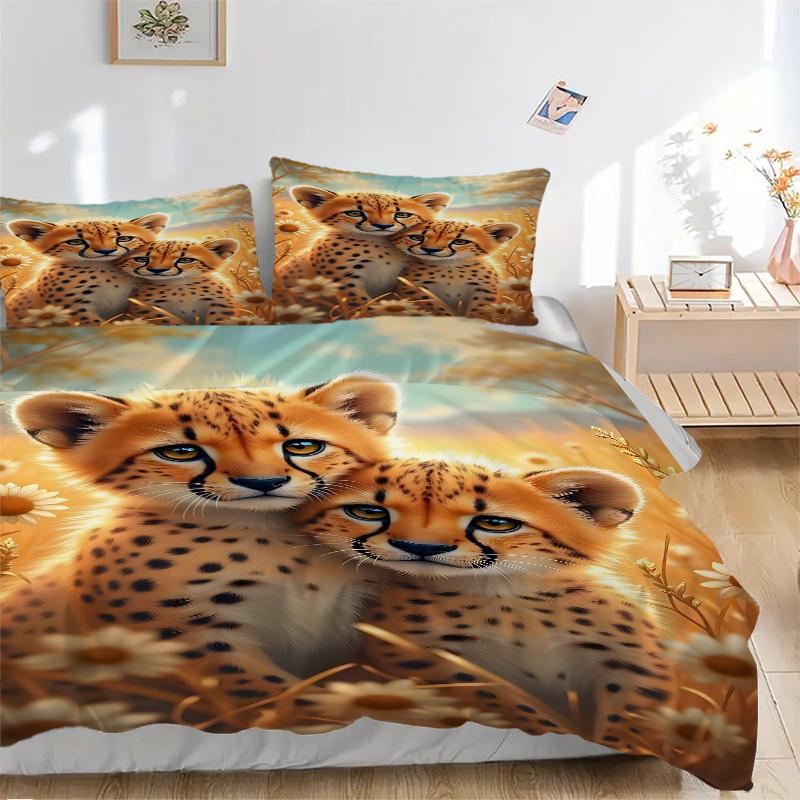 

3pcs Cheetah Cubs Duvet Cover Set - Includes 1 Duvet Cover and 2 Pillowcases, No Quilt Core, All-Season Home Decor yy251111005 135x200cm