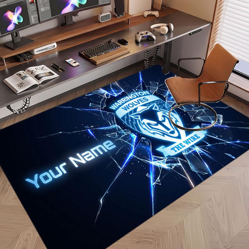 Custom Rug Warrington Wolves FC Pattern Print Name Text Soft Non‑Slip Floor Carpet for Home Indoor Decoration