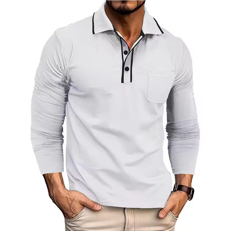 Casual Business Lapel Top Autumn and Winter Long-sleeved POLO Shirt Men's Lapel T-shirt Top Daily Wear Button