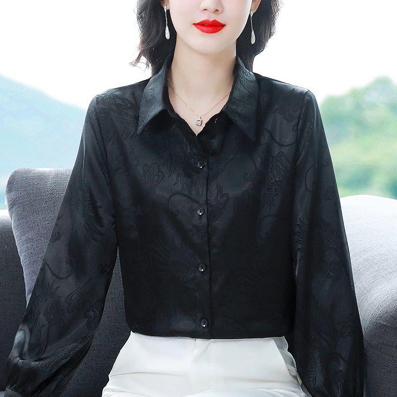 2025 New Style Women's Satin Jacquard Shirt: Fashionable, Versatile Slim Fit Top for Spring & Autumn