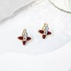 Silver Needle Red Heart Pearl Drip Stud Earrings: French Retro Vintage Ear Cuffs for Autumn and Winter.