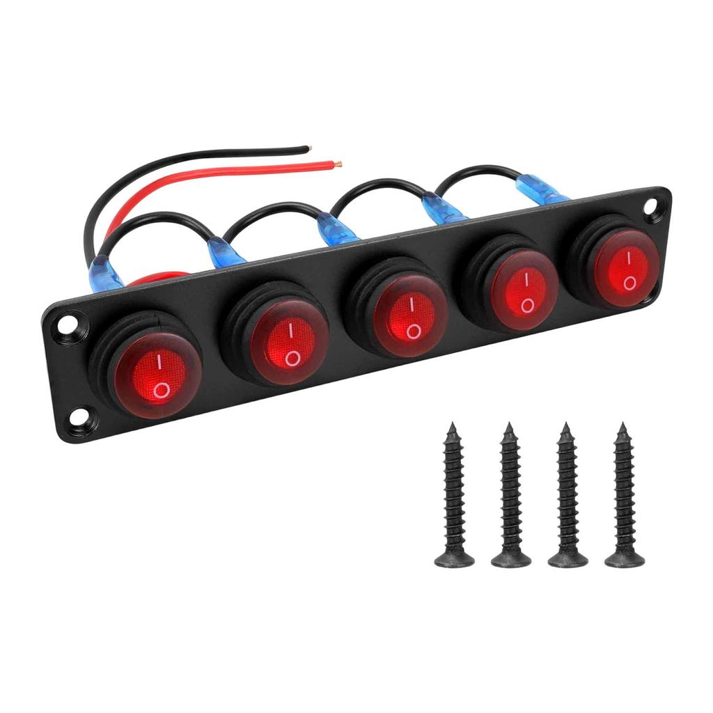Rocker Switch Panel Red Light LED Panel Replaces Hardware Pre Wired on Off Toggle Switch for RV Work 12-24V Cars Yachts