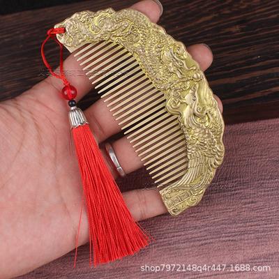 Brass Dragon And Phoenix Crafts Unisex Hair Comb New Chinese Style Gift For Ladies Home Ornaments