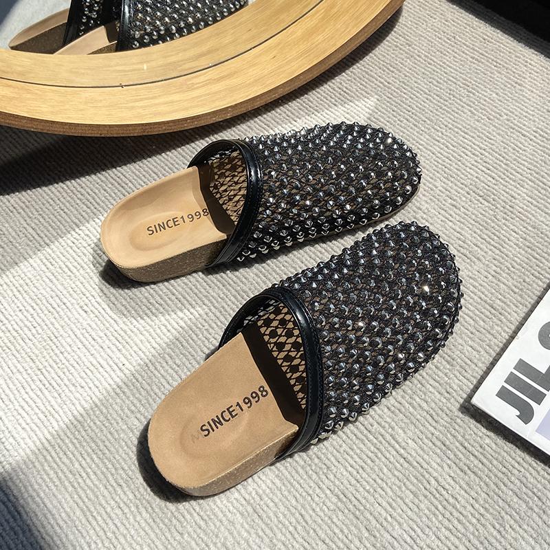 

Мода 2025 Новая Мода Платформа Сетка Стразы Баотоу Шлепанцы Женские Уличные Ленивые Пляжные Сандалии 35