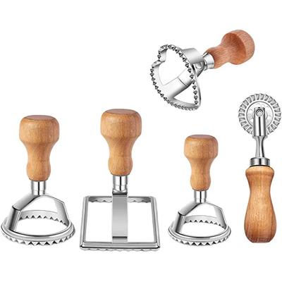 4/5 Stück Ravioli Stempelmacher Ausstecher Rollrad Set Keksform mit Holzgriff Gerillter Rand Nudelpresse Küchenwerkzeuge