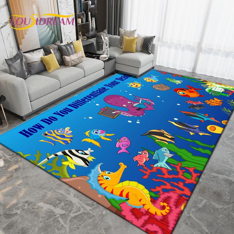 Ocean Underwater World Fish Dolphin Octopus Area Rug,Carpet Rug for Living Room Bedroom Sofa,Kitchen Bathroom Non-slip Floor Mat