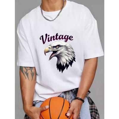 Vintage T-Shirt mit Adlerkopf-Grafik Weißer Weißkopfseeadler-Druck und Text Lässige Kleidung für Männer und Frauen Outdoor-Abenteuer-Mode Streetwear-Stil