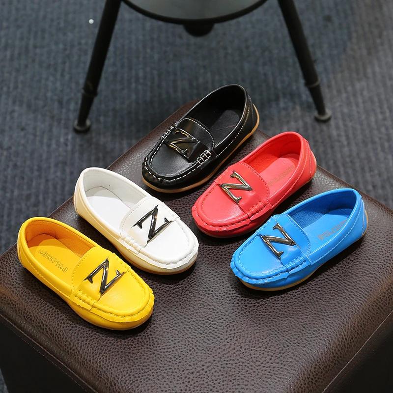 Children Leather Shoes for Toddlers Big Boys Kids Loafers Flats for Wedding Party Performance Black White Candy Color 21-36 Soft