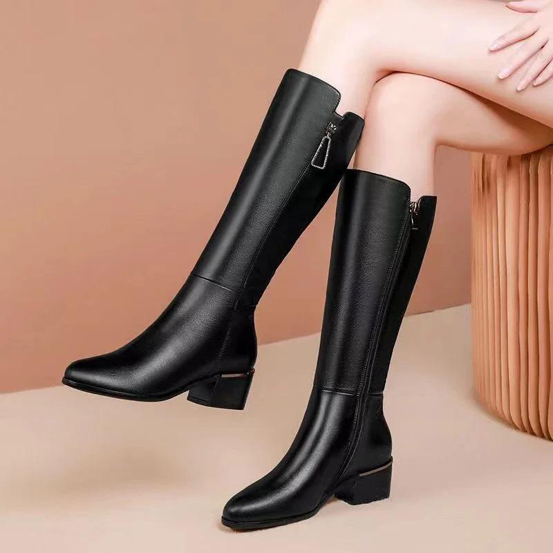 Fashion Designer Women Stretch Knee High Boots Elegant Low Heel Shoes Concise Long Botas De Mujer