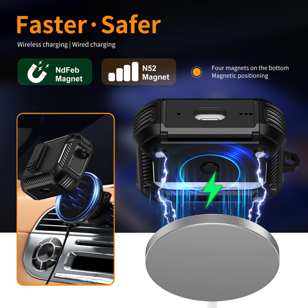 For AirPods Pro 2 Case Compatible with MagSafe TPU PC Earbuds Cover with Carabiner/Stand