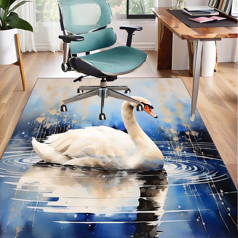 Swan And Lotus Fantasy Office Rug Chair Mat, Entryway Carpet, Suitable for Front Door, Bedroom, Living Room, Desk, Holiday Gift