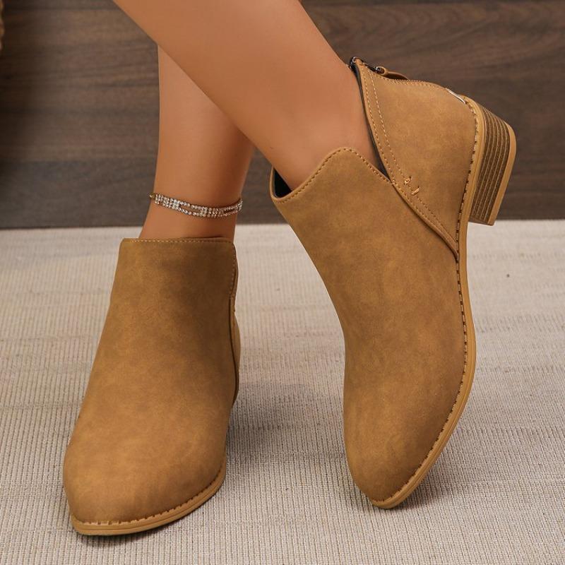 Plus-size Boots for Women, Slimming Pointed-toe Casual, Thick-soled, Chunk-heeled Boots for Women, Single Shoes
