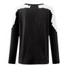 Women's Fashionable Color Patchwork Lace Hollow Out Round Neck Long Sleeved T-Shirt Top