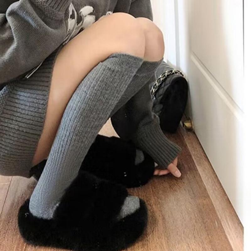 1 pereche de șosete de iarnă pentru viței, de culoare uni, și șosete lungi, îngroșate, calde, subțiri, material tricotat