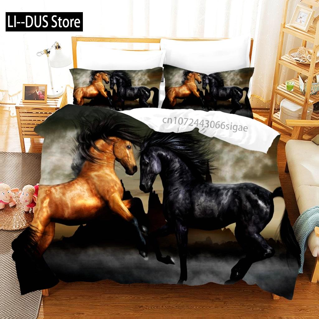 Duvet Cover Running Horse Bedding Set Animal Duvet Cover Soft Comforter Grassland Queen Size For Decor Boy Teens Adult Bedroom