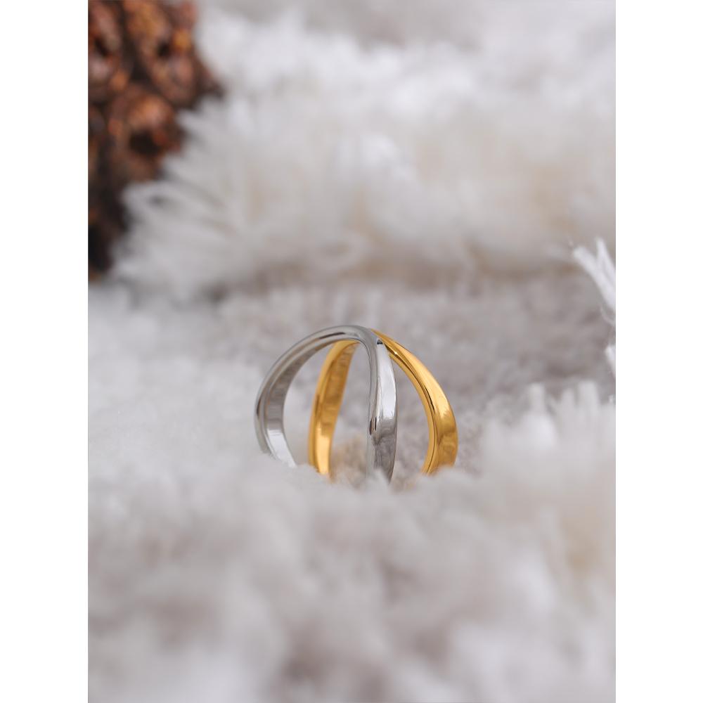 Yhpup Minimalist Stainless Steel Double Color Technology Fashion Ring Waterproof Personalized Popular Jewelry Bijoux