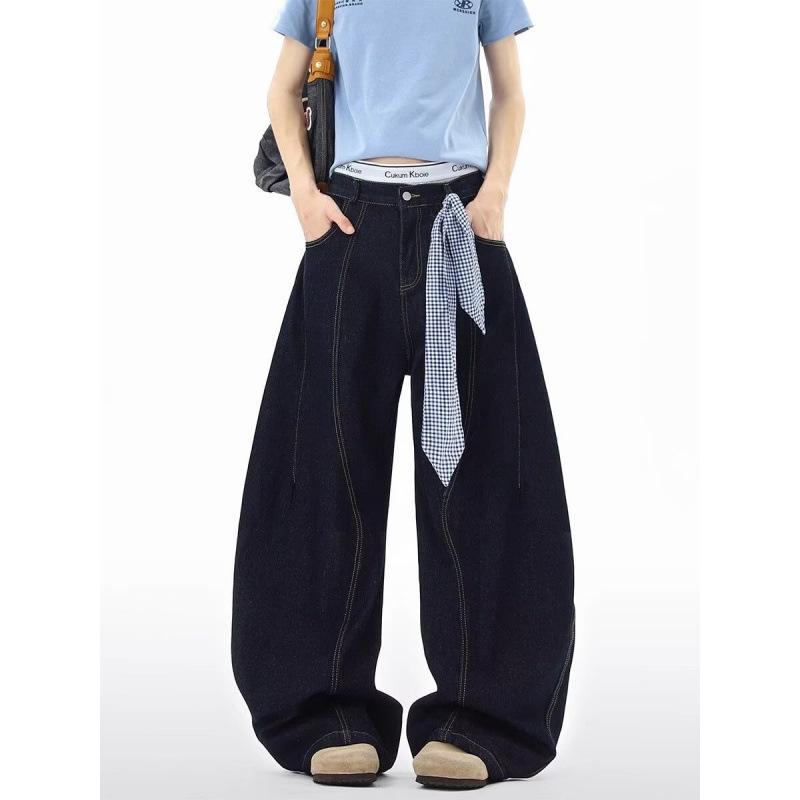 Unisex Spring/Autumn Deconstructed Patchwork Wide-Leg Jeans S синий
