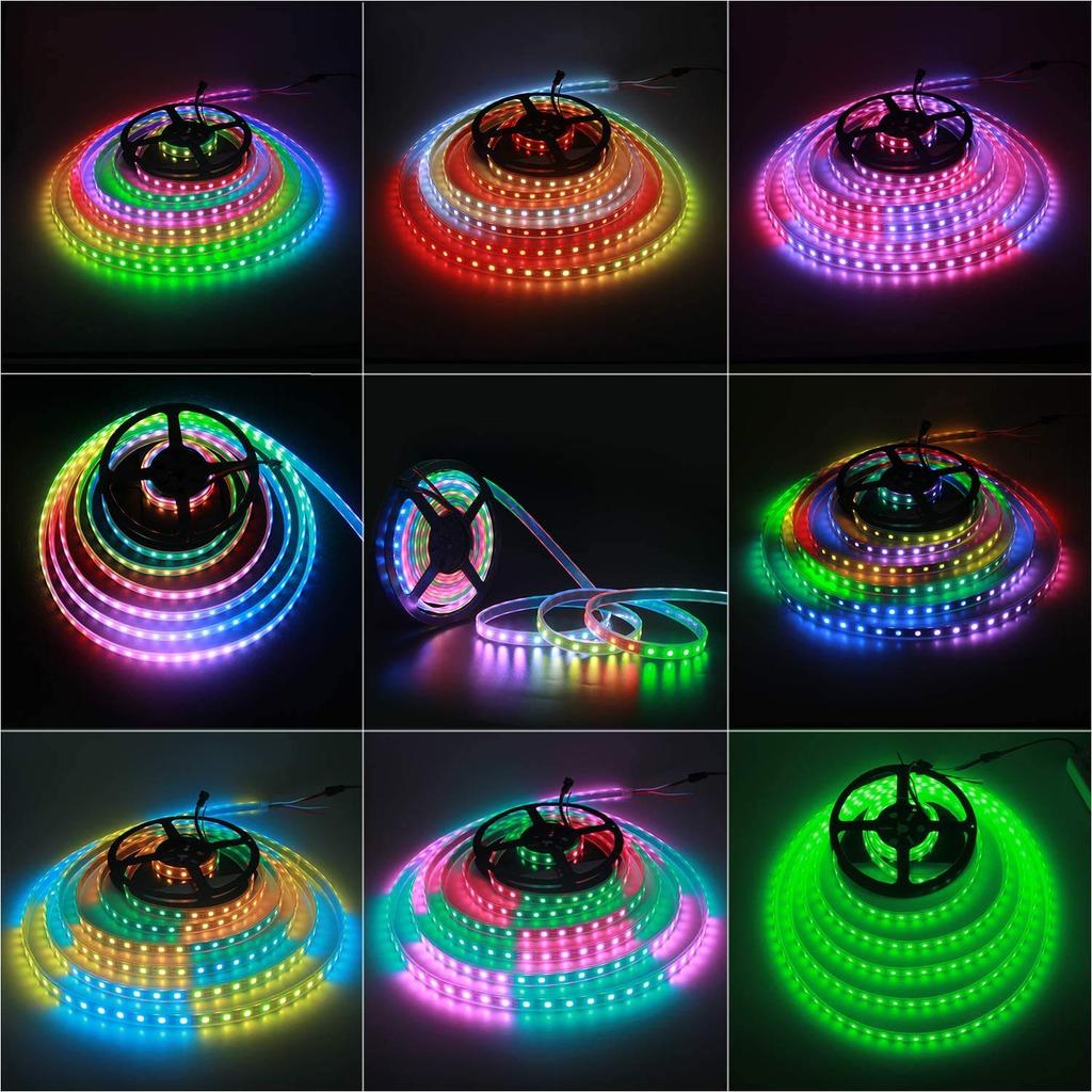 ALITOVE LED Strip Light, WS2812B Addressable 5050RGB SMD, 5m, 300 Pixels, Dream Color, Waterproof, Black Base, DC 5V, Illumination