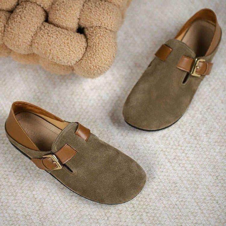 2025 autumn one-pedal soft-soled Birkenstocks women's new loafers round head versatile single shoes flat-soled beanie shoes women
