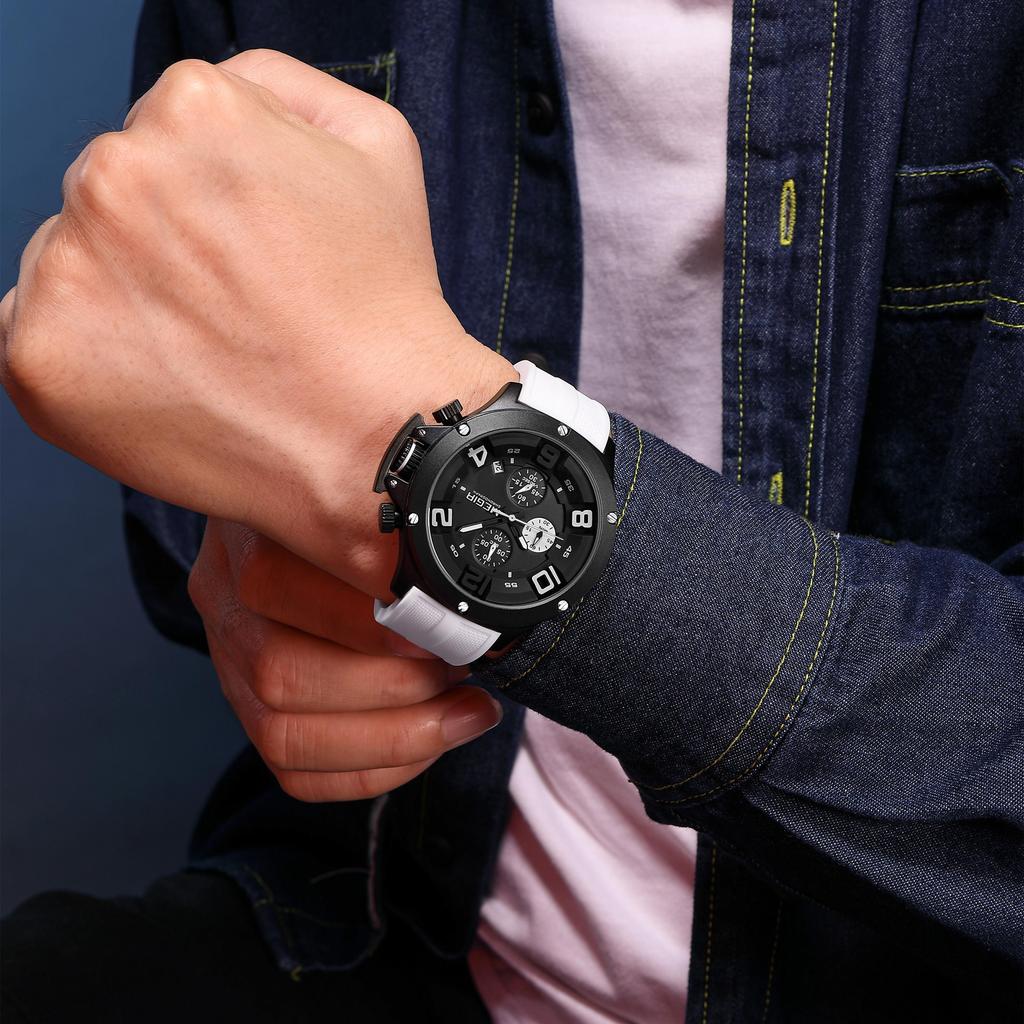 MEGIR Fashion Sport Quartz Watches for Men Big Dial Watch Chronograph Waterproof Luminous Man Wristwatches Date Clock 8115