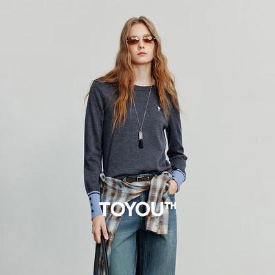 Chuyu Women's Vintage Embroidered Color Block Wool Blend Knit Sweater