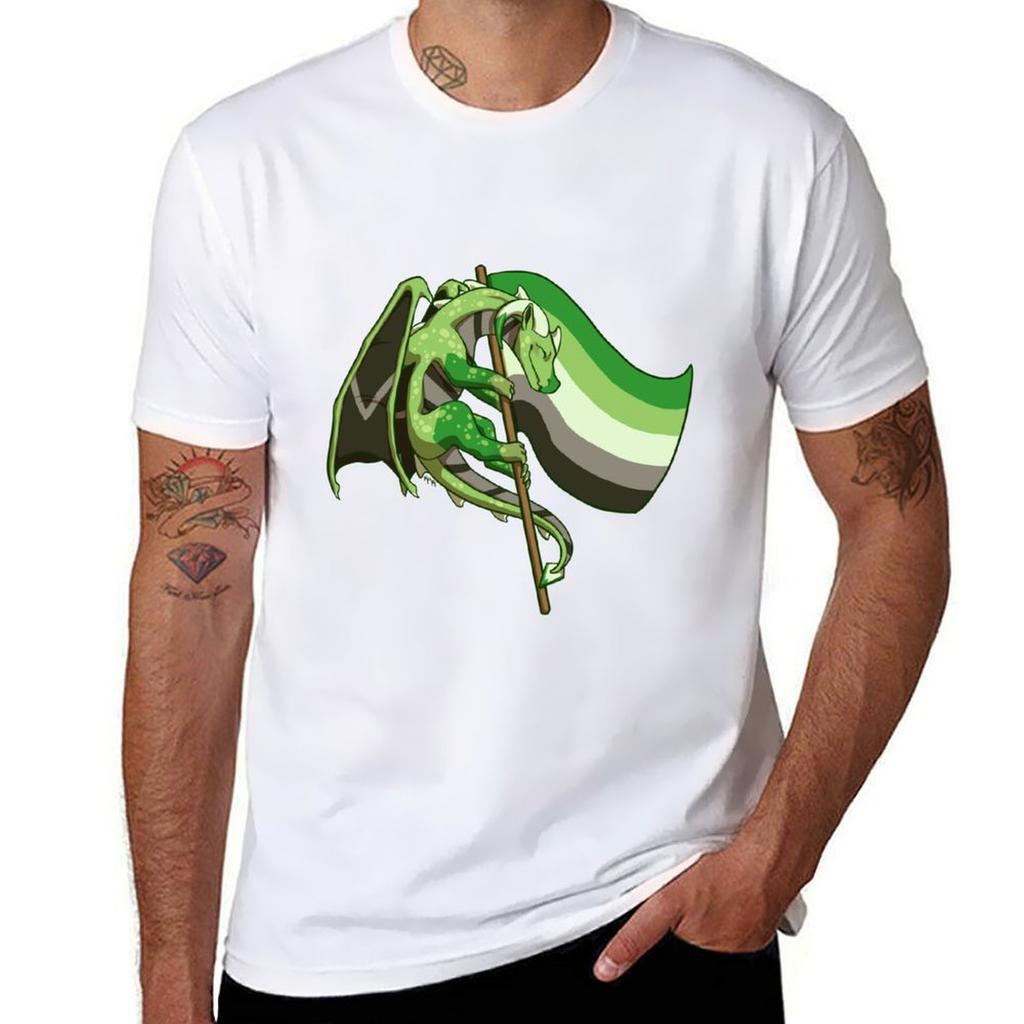 AroUnisextic Pride Flag Dragon (3rd EditionWhite Stripe) TShirt Casual Basic Short Sleeve TShirt