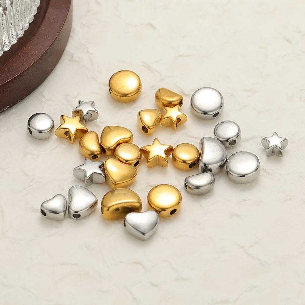 10Pcs Stainless Steel  8mm 10mm Star Heart Spacer Beads Bracelet Findings Women Necklace Earrings Making DIY Jewelry Accessories