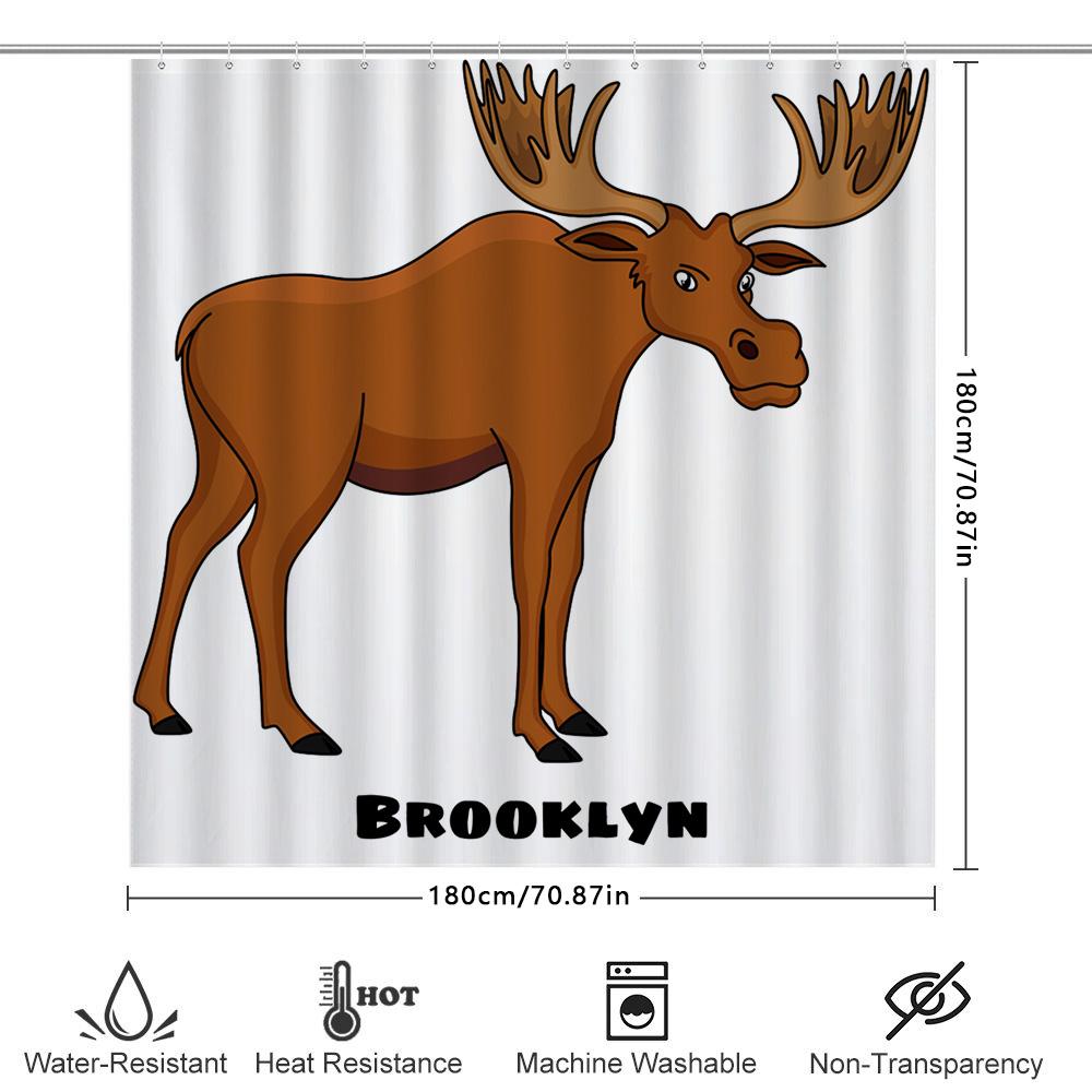 Whimsical Moose Shower Curtain Decor Brooklyn Home Bath Liner For Kids Adults Waterproof Fabric With Hook Rings Set