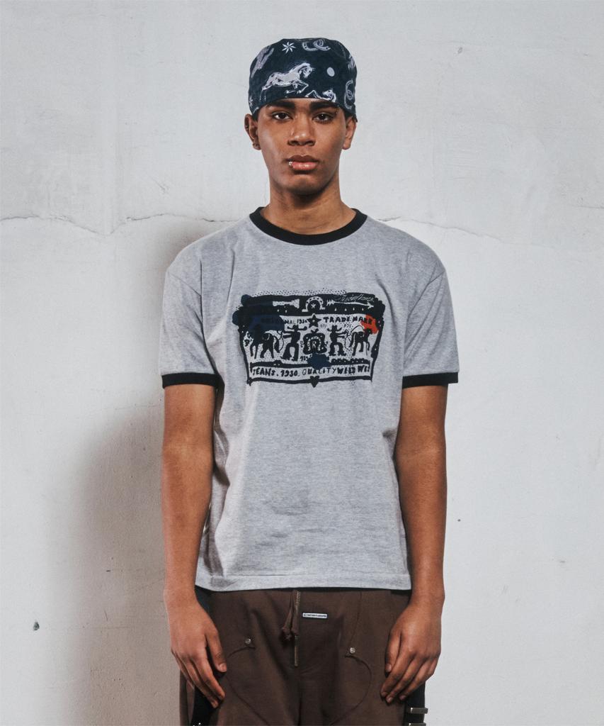 THEVINYLHOUSE Cowboy Pictogram Ringer Tee Gray