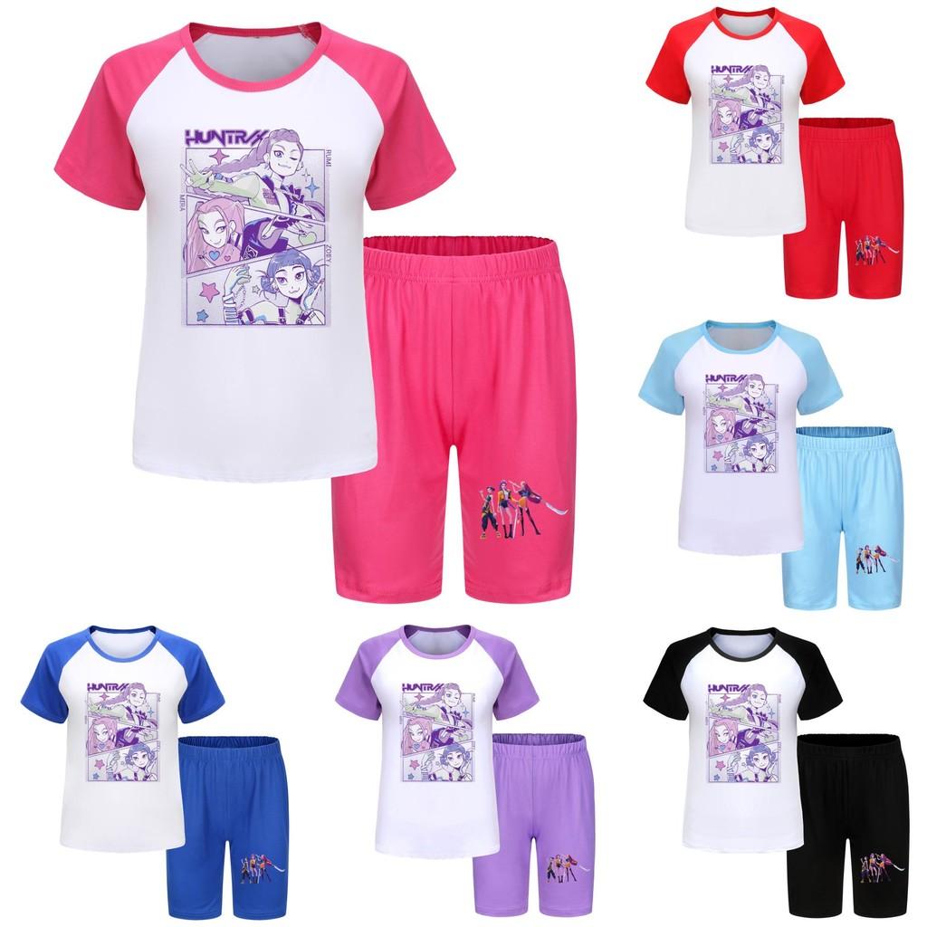 Kpop Demon Hunters Children Summer Sports Set With Cotton Tee And Shorts For Kids