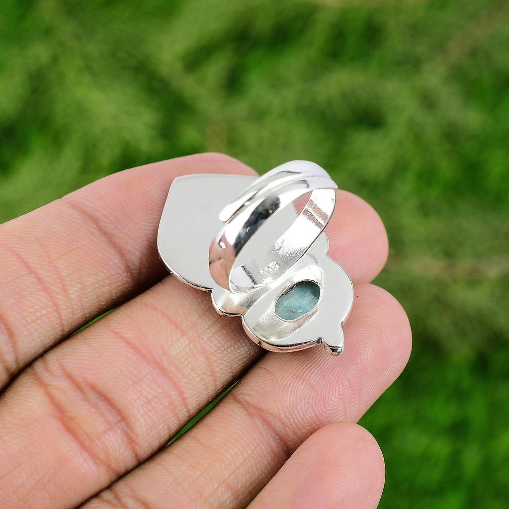 Anniversary Gift For Her Natural Larimar Solitaire Adjustable Ring 925 Silver