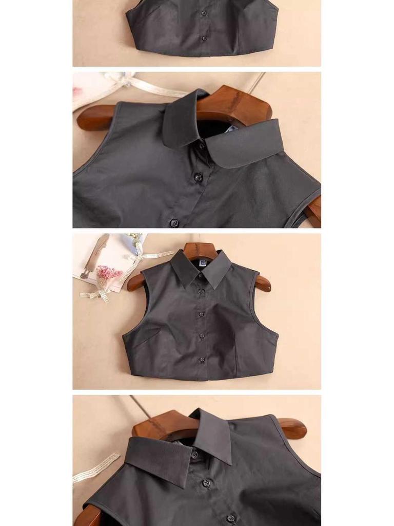 Women's Sleeveless Shirt with Removable Decorative Collar - Spring Korean Style, Versatile White Doll Collar.