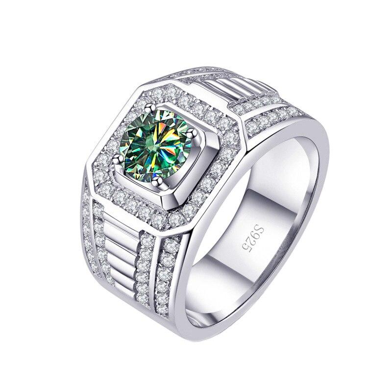 

BagueRingen, 1 карат, цвет D, настоящий муассанит, кольца с бриллиантами, стерлинговое серебро 925 пробы, ювелирные изделия, модное роскошное мужское деловое кольцо, размер 7-13 Resizable зелёный/синий