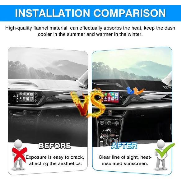 Flannel Dashboard Cover Fits -2026 Volkswagen Taos S/SE/SEL - Sun Shade Anti-Glare UV Protection
