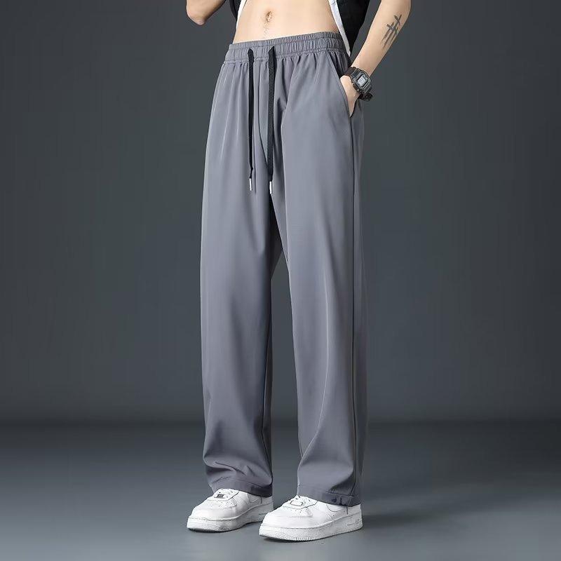 Straight-leg pants men's summer new drape solid color loose-fitting youth wide-leg casual ice pants