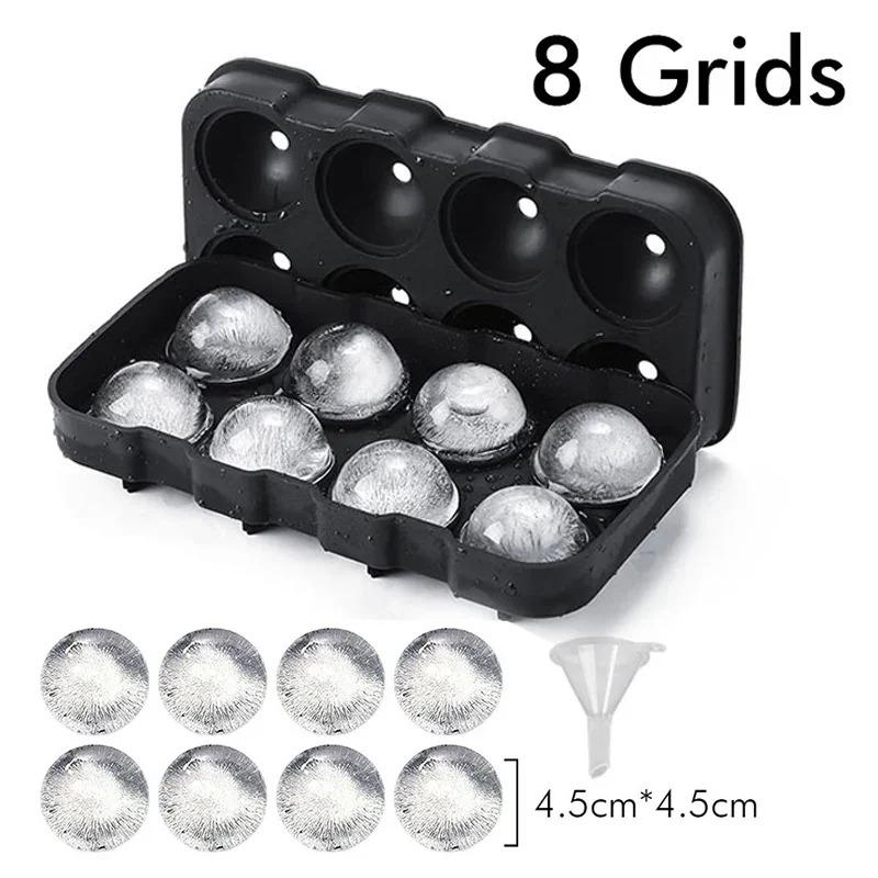 Ice Cube Tray Silicone Ice Ball Freezer Mold Square Ice Cube Maker with Lid 4/6/8 Grids for Whiskey Cocktail Coffee Accessories