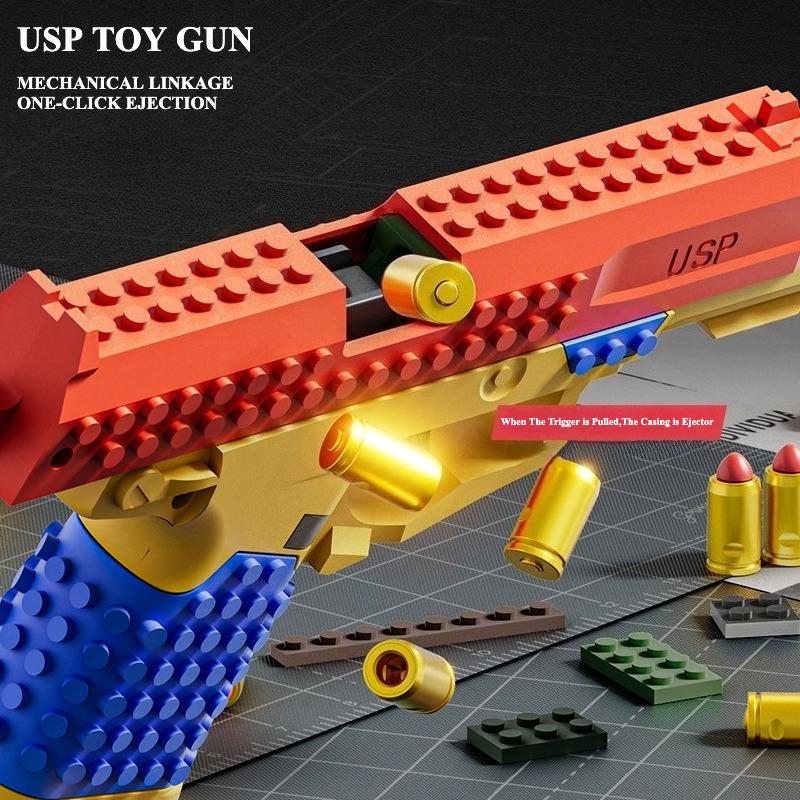 Usp/Sig17 Building Blocks Toy Gun Auto Firing Eject Shell Blowback Soft Bullet Empty Hanging Toy Outdoor Cs Weapon For Boys