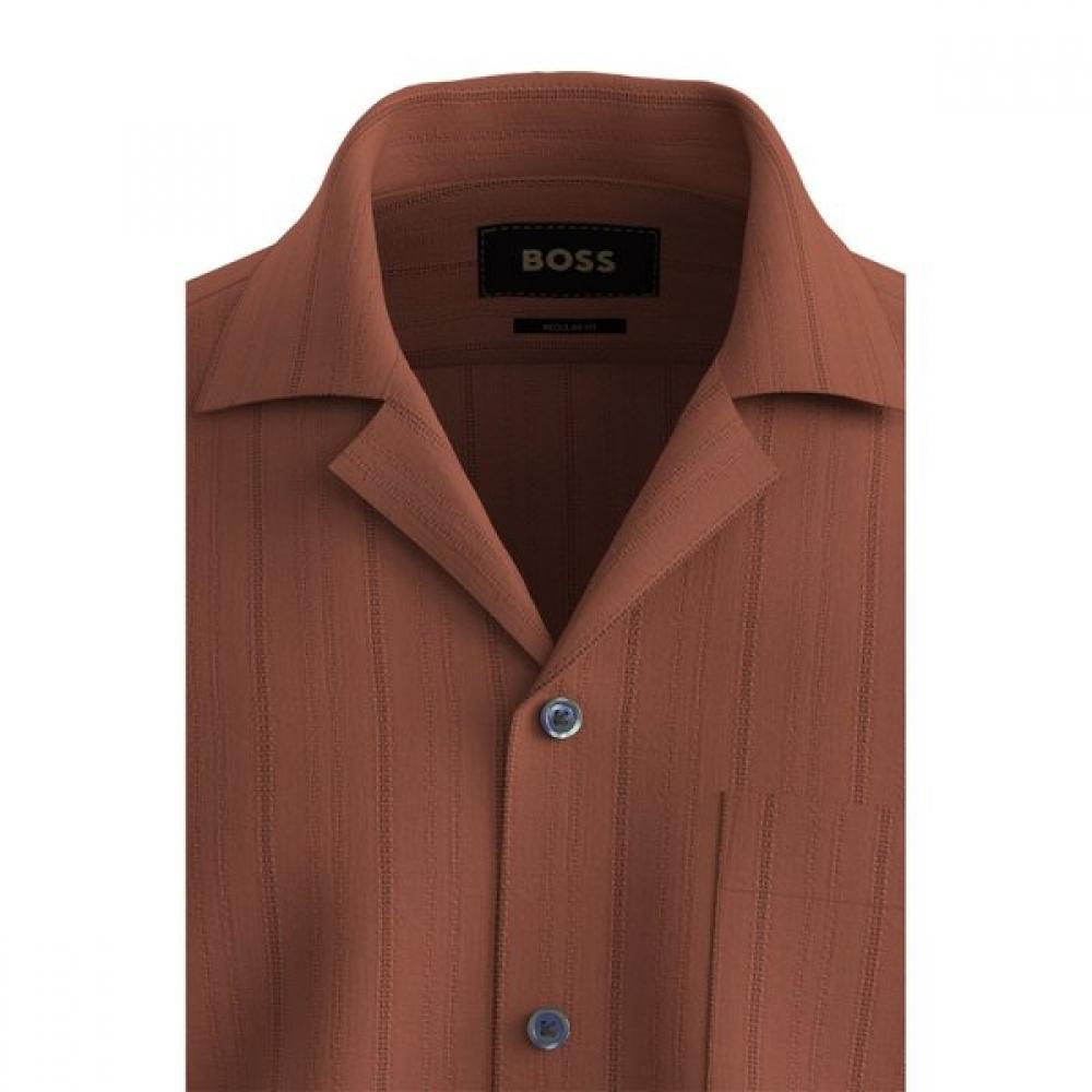 Boss Regular Fit Camp Collar Short Sleeve Casual Shirt Medium Brown 50560318211 