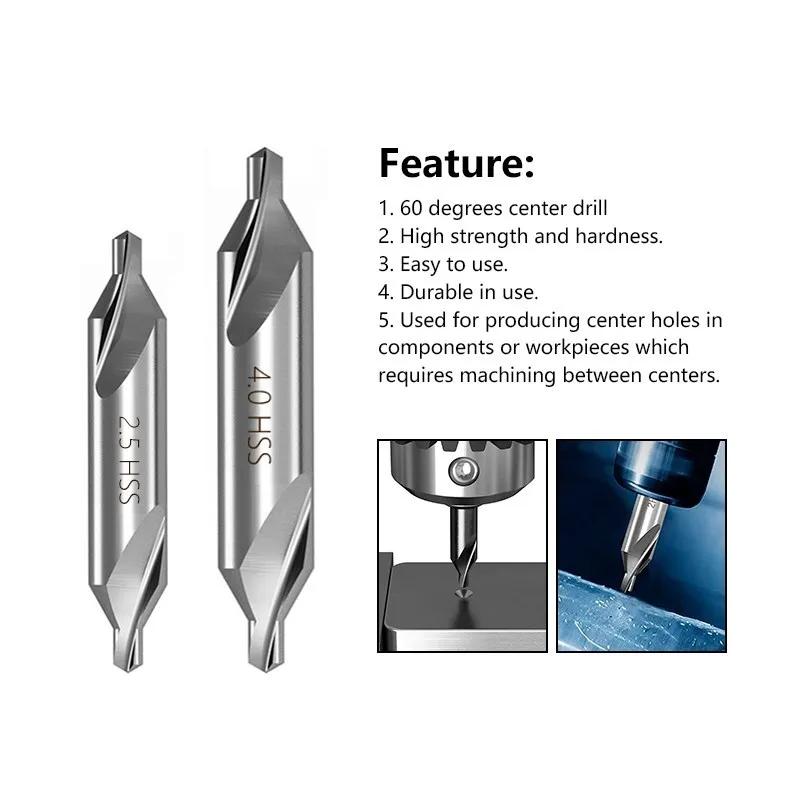 60 ° HSS TiN and nitrided coating center drill A1-A6mm set for metal processing chamfer positioning CNC lathe drill bits