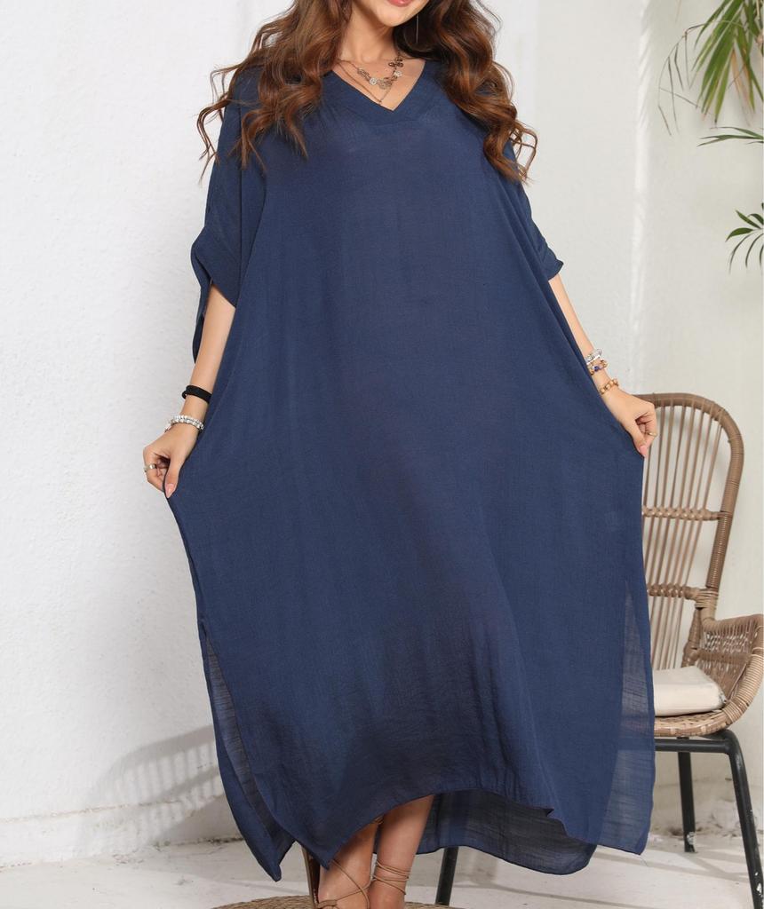 Rochie de baie pentru femei, plus mărime, vară, casual, cu guler în V, cu mânecă jumătate, rochie de plajă