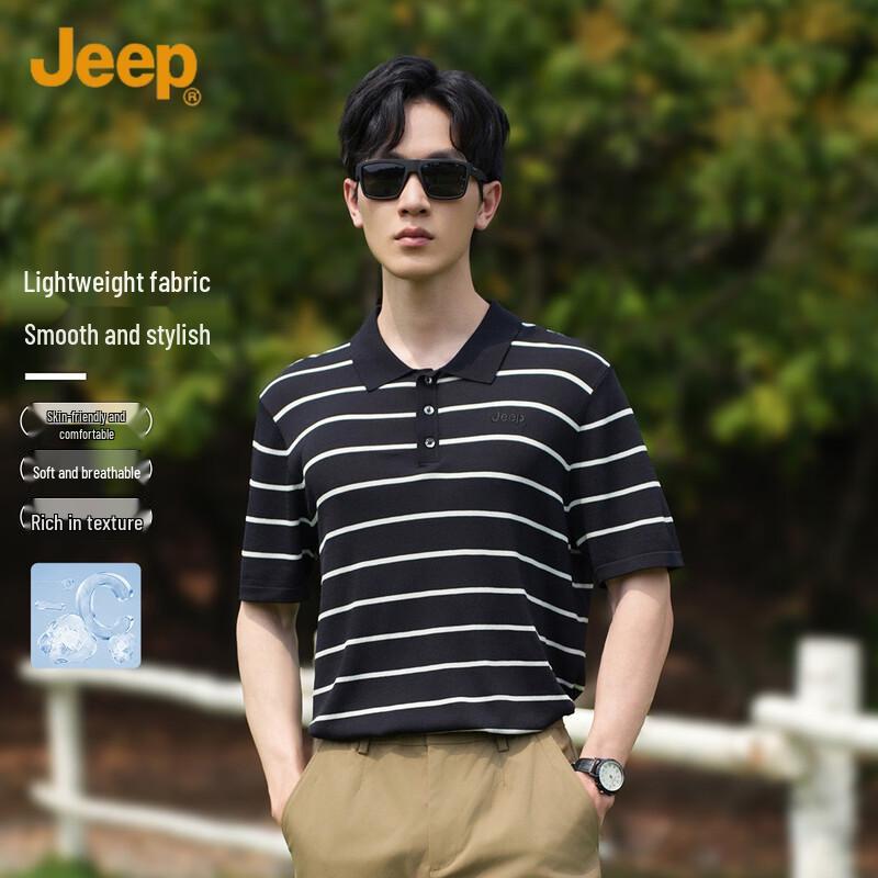 

JEEP Men s Striped Lapel Polo Shirt L