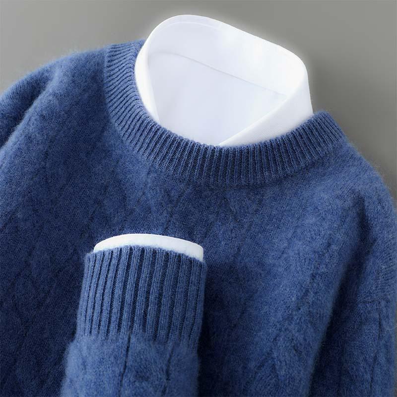 Men s Minimalist Wool Ribbed Knit Sweater – Round Neck Versatile Pullover Base Layer Top XL