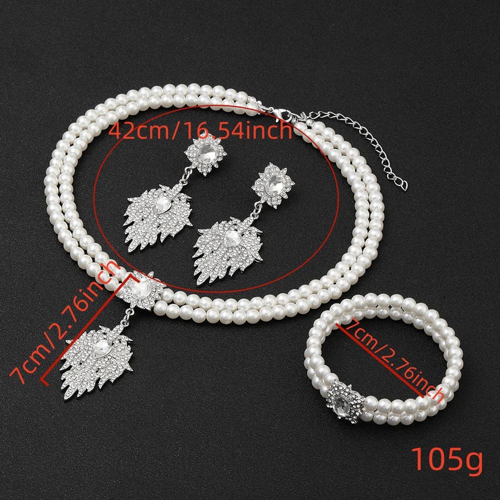 Perlekrystall halskjede, øredobber, armbånd, sett i tre deler, tilbehør til bryllupsbankettkjole, smykkesett.