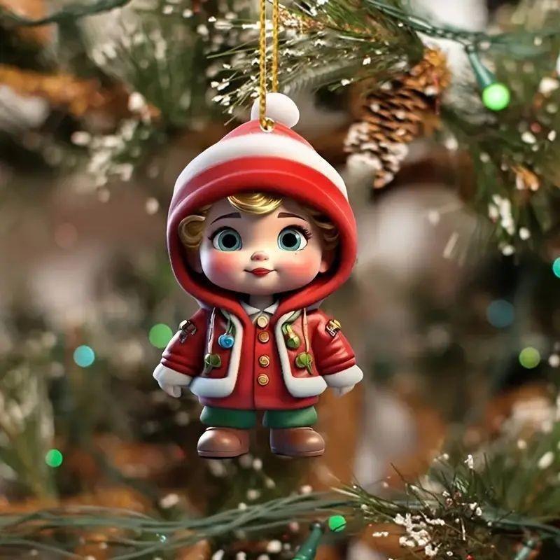 Christmas Character Pendant Acrylic Flat Pattern Santa Claus Boys and Girls Xmas Tree Hanging Car Interior Decoration Pendants