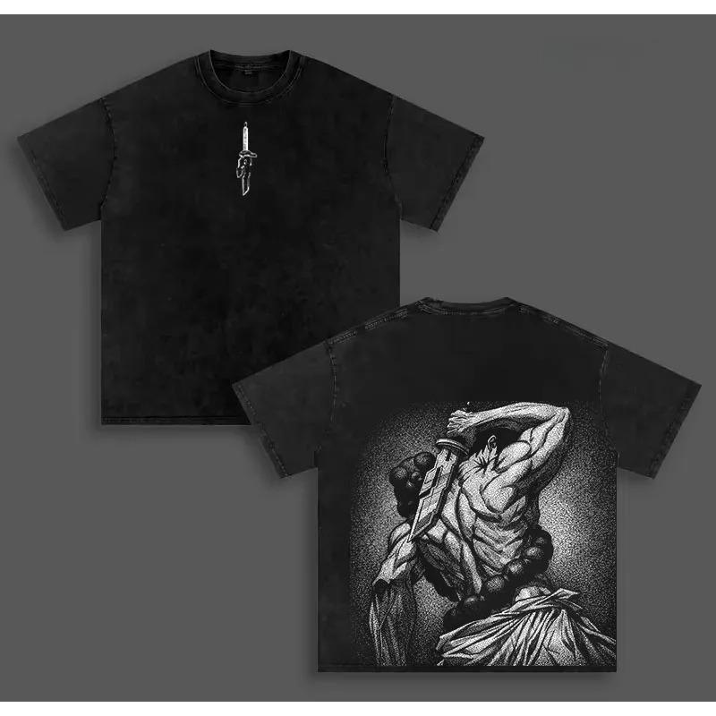 Gothic Jujutsu Kaisen Anime T-shirt Fushiguro Toji Washed Y2k Tshirt Men's Clothing Top Summer Short Sleeve Cotton Tee Shirt