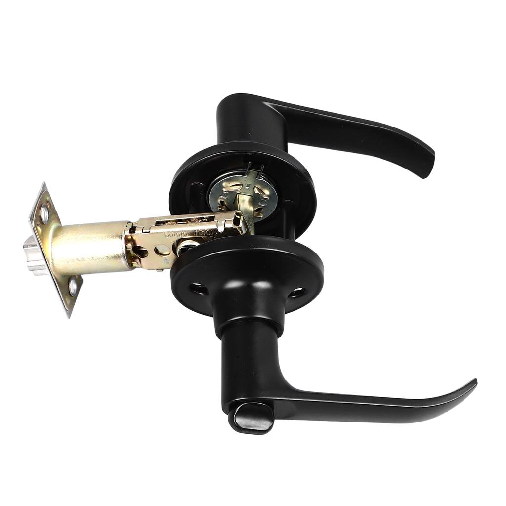 Door Lever Lock Black Aluminum Alloy with 3 Keys Locking Door Handle for Bedroom Bathroom 45‑65mm Door Thickness